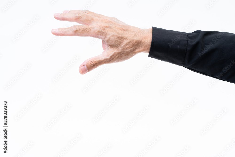 Asian man hand with black shirt on white background Asian man hand with black shirt on white background