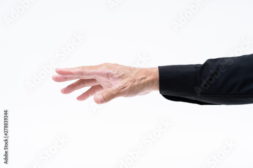 Asian man hand with black shirt on white background