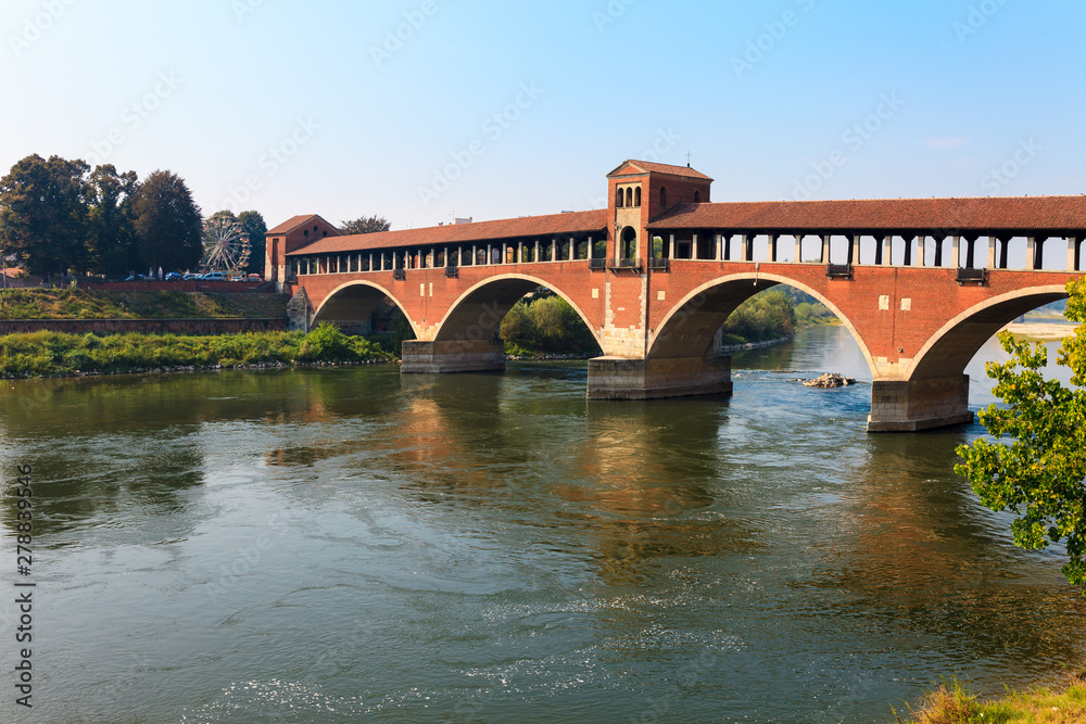 Panorama landscape in old small town Pavia, Lombardia, Italy. Famous tourist destination in South Europe. Nice place for travel