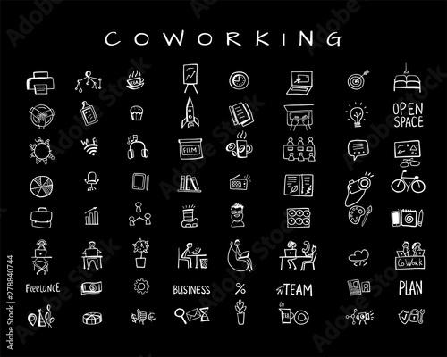 Coworking space, icons set for your design