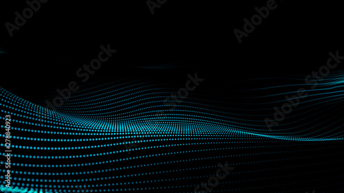 glowing abstract digital wave particles. Futuristic illustration. on dark background