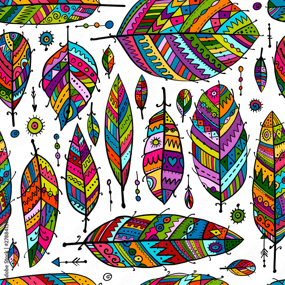 Fototapeta Art feathers collection, seamless pattern for your design