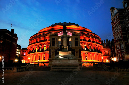 Night view of Royal Albert Hall, located in Kensington in London. photo