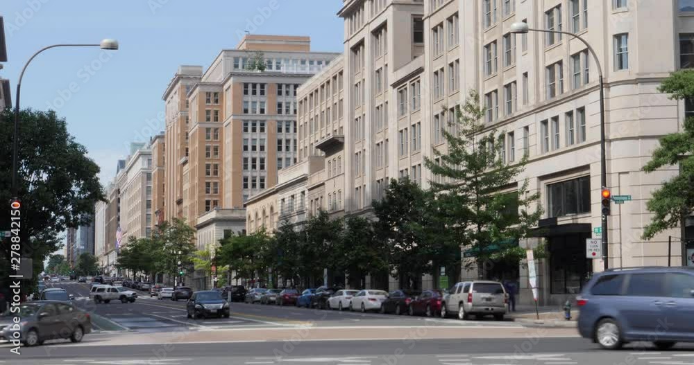 A daytime exterior establishing shot of a typical Washington, D.C. street. A daytime exterior establishing shot of a typical Washington, D.C. street.
