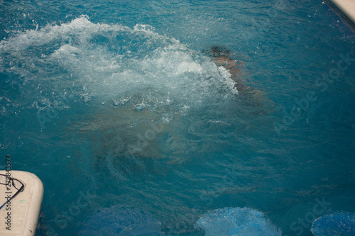 Human pump to the water forming a splash after the dip