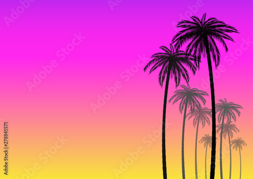 summer background with silhouette of coconut palm
