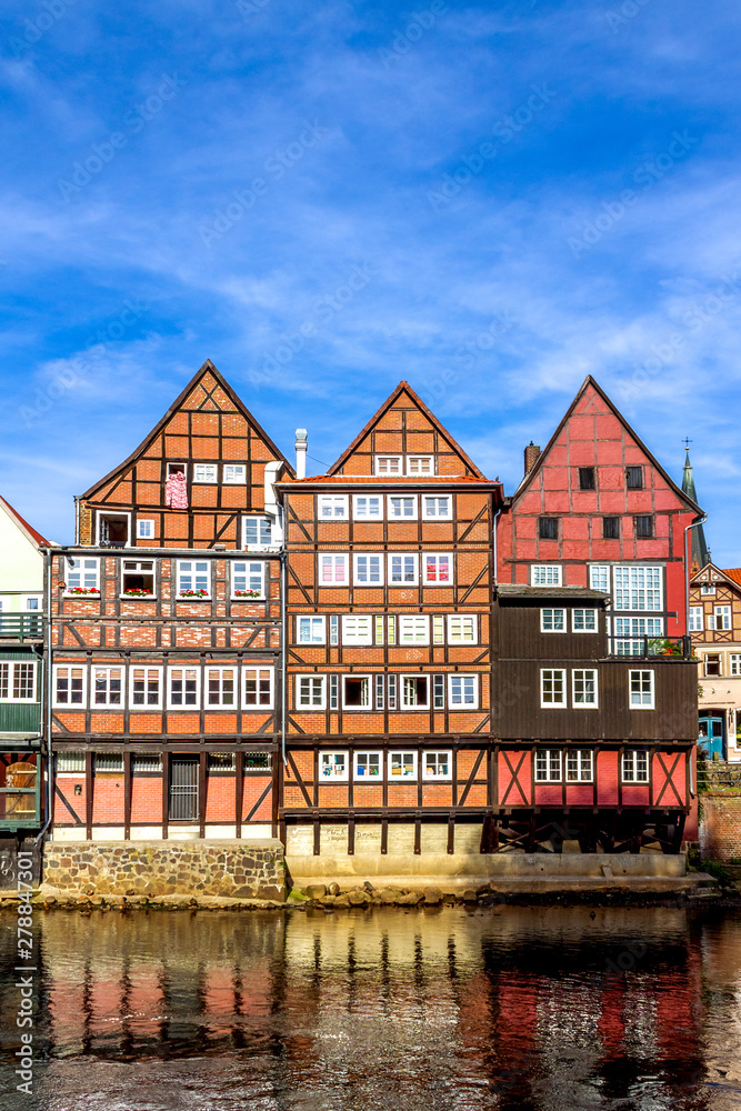 Half-timbered and gable houses at Ilmenau river, Lueneburg, Germany Half-timbered and gable houses at Ilmenau river, Lueneburg, Germany