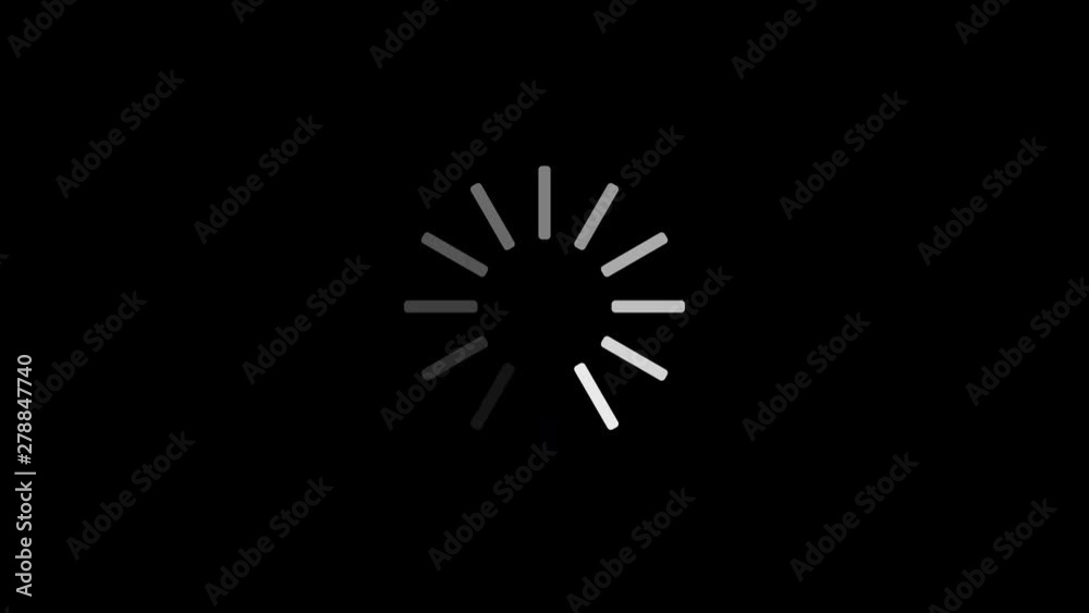 Loading Bars. Twelve animated bars fading in and out in sequence creating a rotating effect. Starting the computer. 4k Premium Animation. Black background.