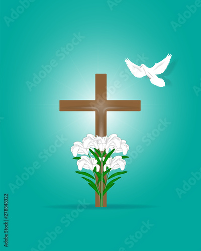 Christian religious design for Easter celebration, Saviour's crosses with sunrise scene. Vector.