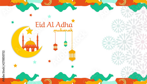 eid mubarak or eid al adha template design. Holy day for muslim. camel  cow  goat and sheep character symbol. flat style illustration. for poster  banner  campaign  invitation  and greeting card