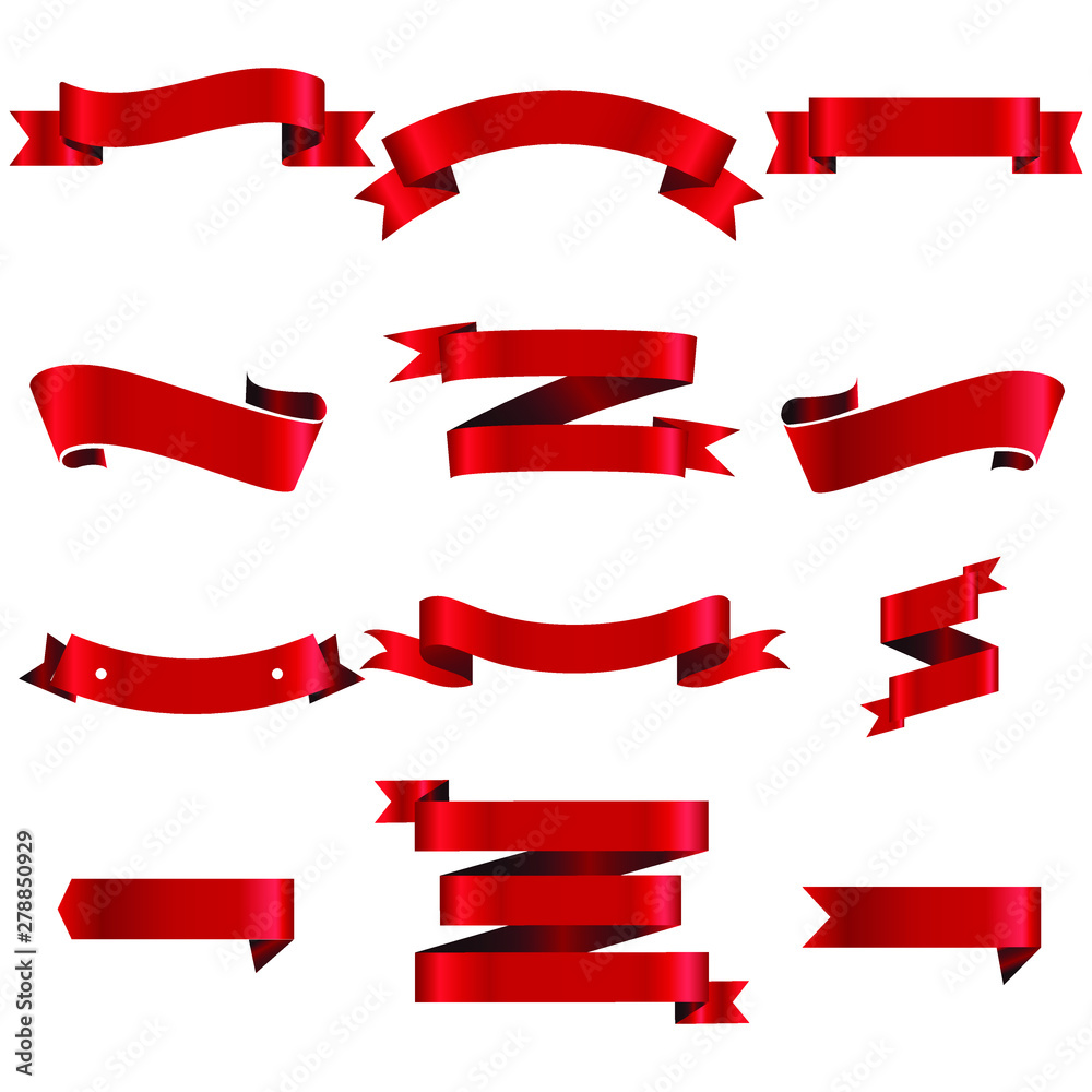 Red Ribbon Set InIsolated White Background, Vector Illustration Red Ribbon Set InIsolated White Background, Vector Illustration