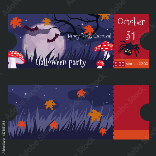 Ticket design for the halloween party. Vector template.