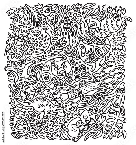 Decorative Australian animals doddle art. Vector illustration