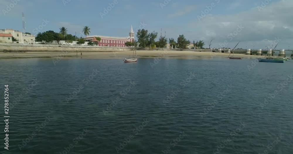 The Island of Mozambique sits off Mozambique's north coast. It's connected to the mainland by a bridge. Portuguese colonial structures in Stone Town