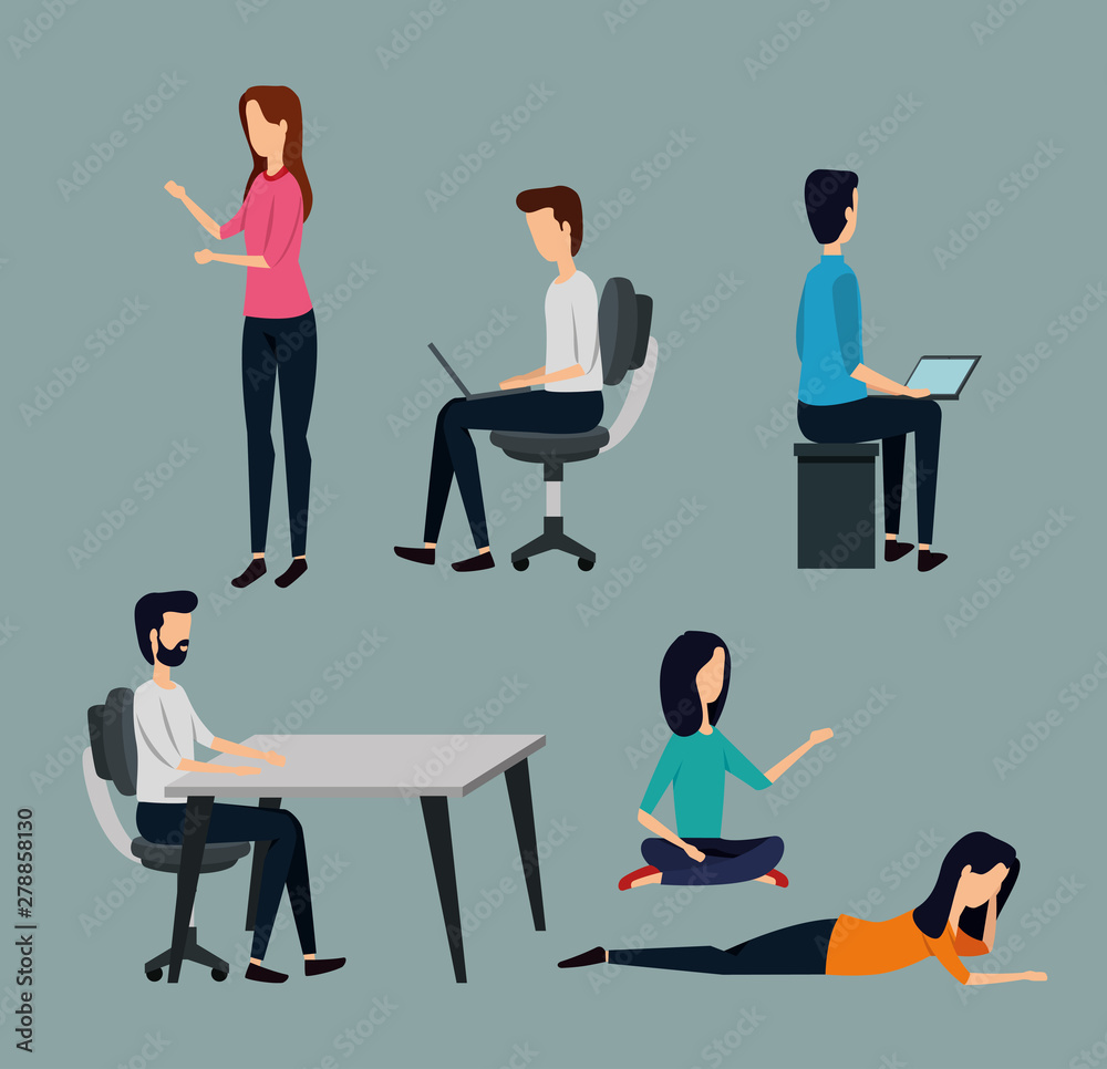 set of businessmen and businesswoman teamwork strategy set of businessmen and businesswoman teamwork strategy