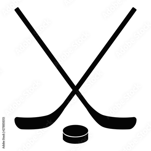 Hockey icon on white background. flat style. stick and washer icon for your web site design, logo, app, UI. Hockey Stick And Puck symbol. crossed hockey sticks and puck sign.