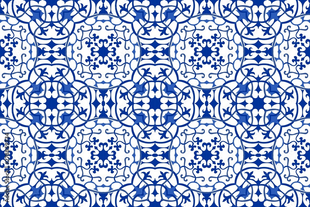 Vector Asian geometric pattern. Blue folk ornament is seamless.