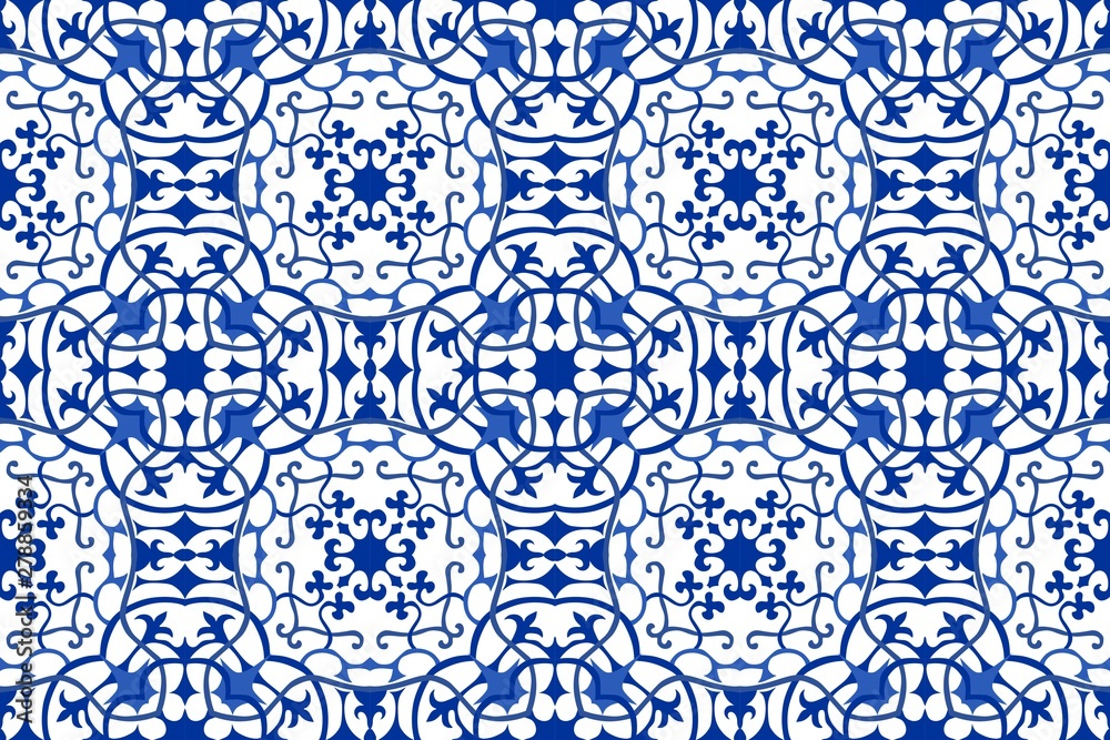 Vector Asian geometric pattern. Blue folk ornament is seamless. Vector Asian geometric pattern. Blue folk ornament is seamless.