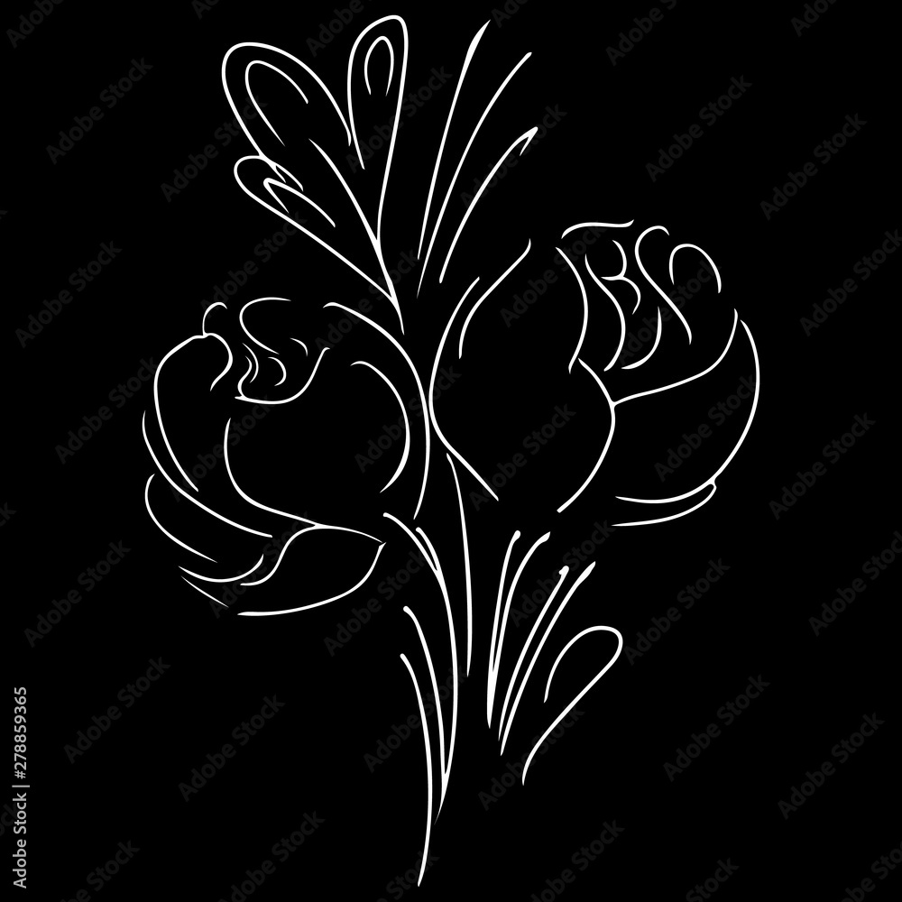 Modern sketch icon with peonies outline hand. Isolated peony ...