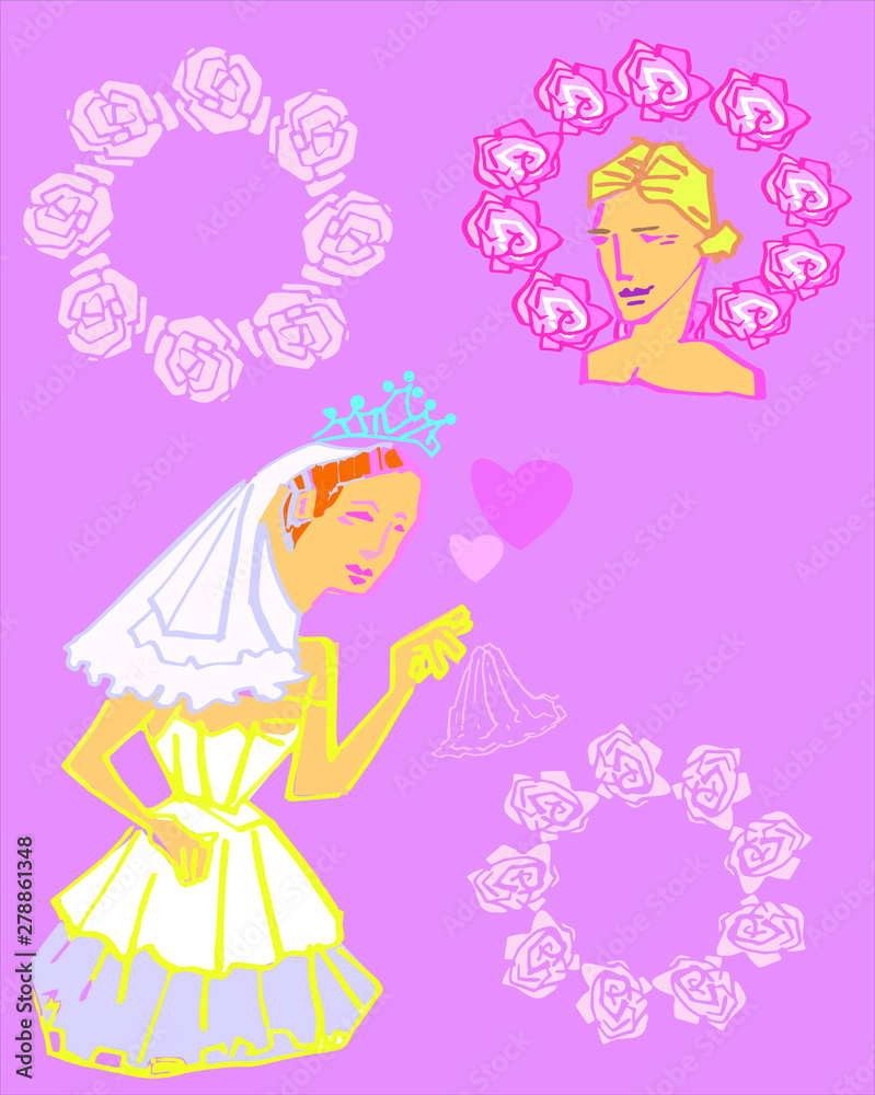 bride wear a crown drop a handkerchief and a purple background with roses bride wear a crown drop a handkerchief and a purple background with roses