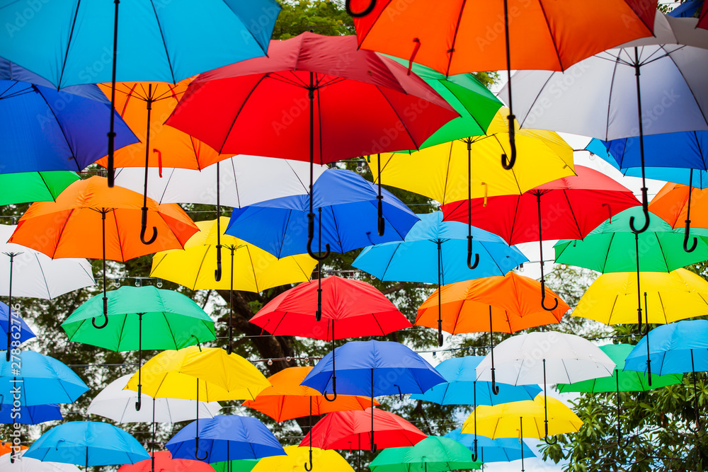 Multi Colored umbrellas.