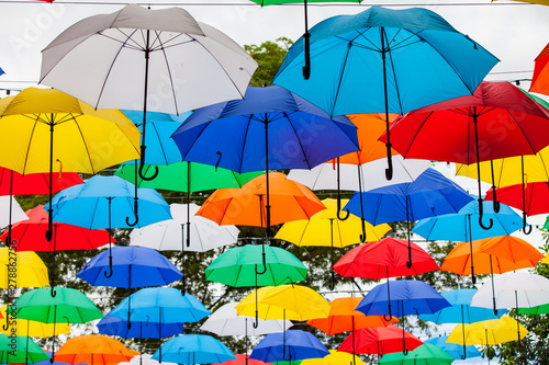 Multi Colored umbrellas.