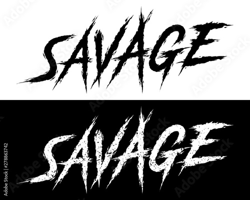 Savage. Set of 2 Brush painted letters on isolated background. Black and white, solid and distressed. Vector illustration for t shirt design, print, poster, icon, web, gym, fitness wear. photo