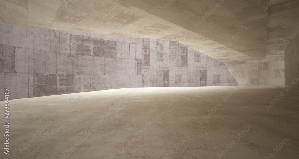 Abstract architectural brown and beige concrete interior of a minimalist house. 3D illustration and rendering Abstract architectural brown and beige concrete interior of a minimalist house. 3D illustration and rendering