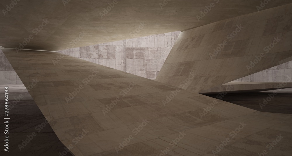 Abstract architectural brown and beige concrete interior of a minimalist house. 3D illustration and rendering Abstract architectural brown and beige concrete interior of a minimalist house. 3D illustration and rendering