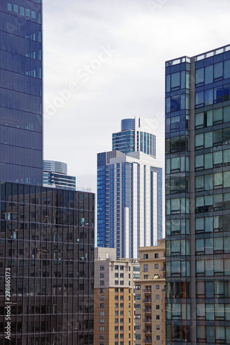 Cityscape with a variety of modern office skyscrapers in the city