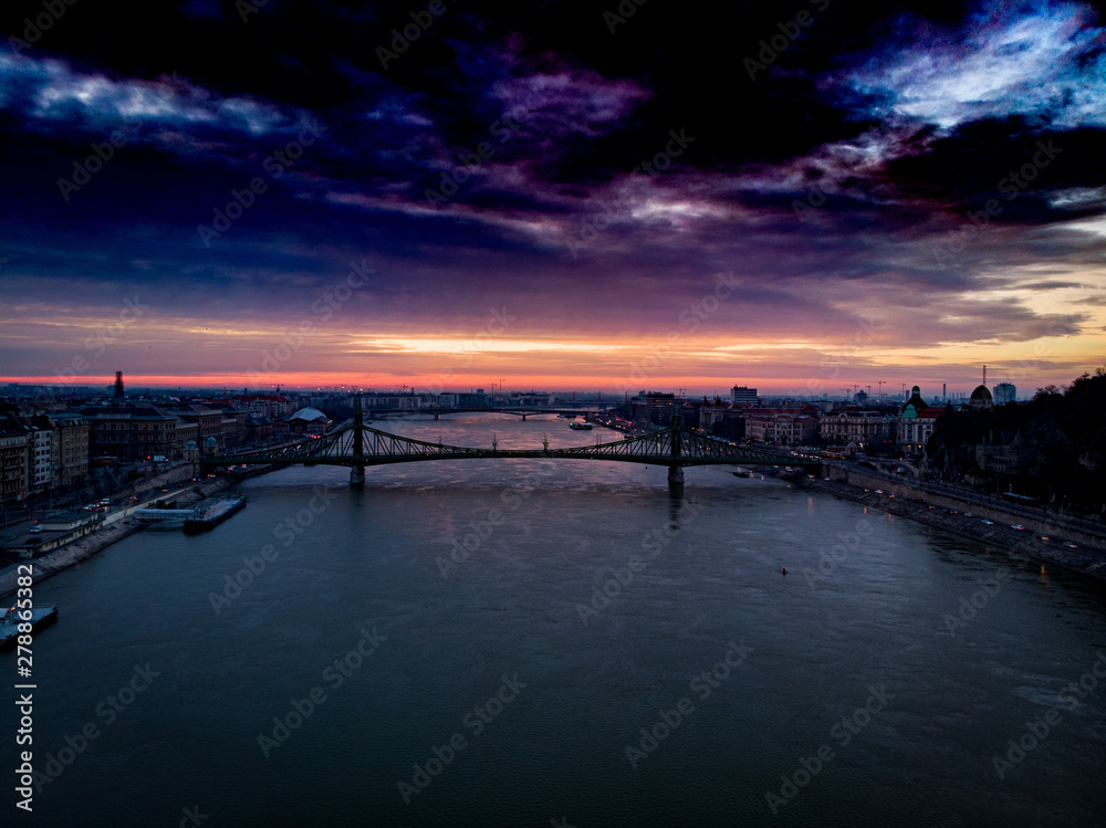 bridge on the Danube in sunrise