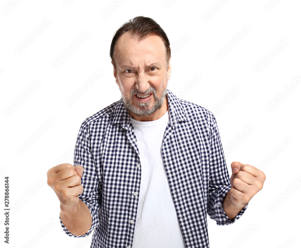 Portrait of angry mature man on white background Portrait of angry mature man on white background