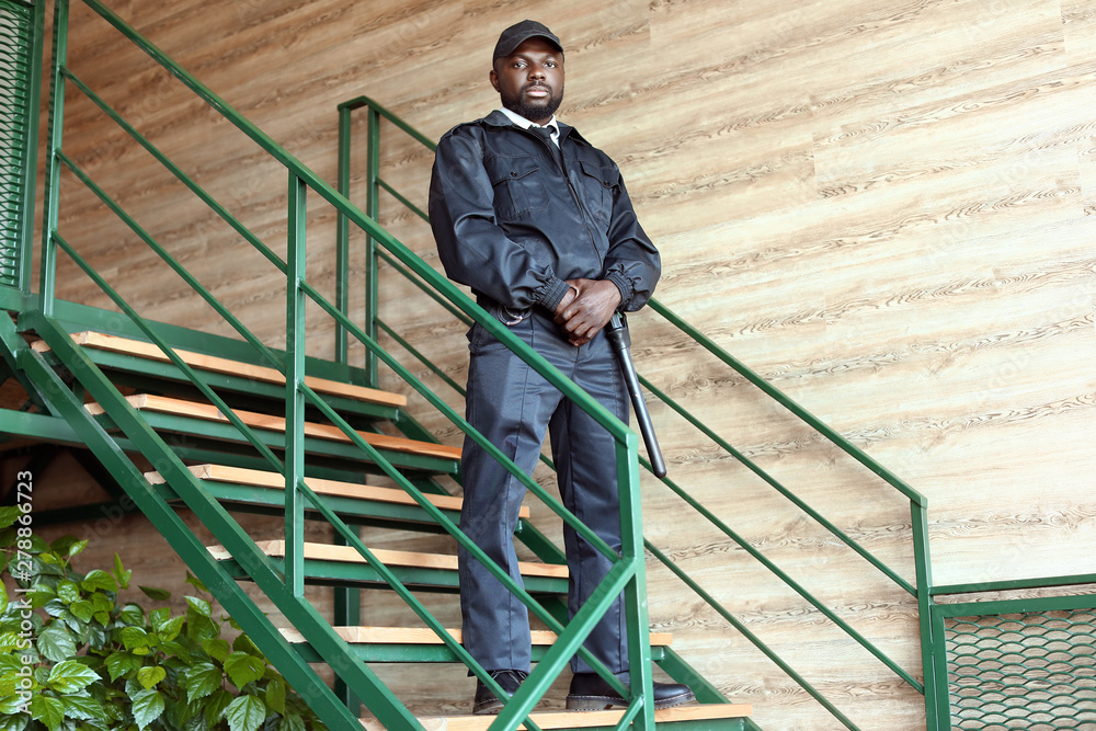 African-American security guard in building African-American security guard in building