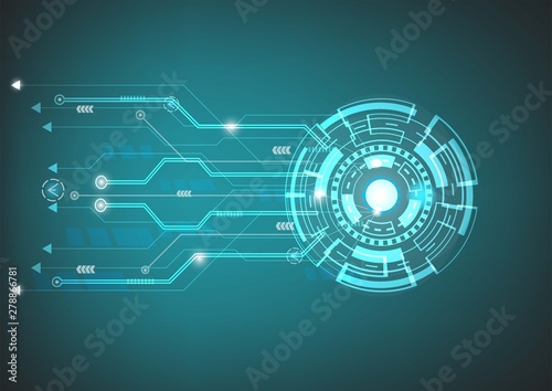Abstract blue technology background.Vector circle and electricity line with blue electronic cycle.Digital data , circuit board, Scientific background,Digital art and Abstract background concept.