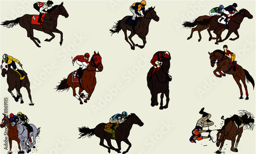 Racing horse with jockey, Racetrack, Vector illustration. Derby. Isolated on white background