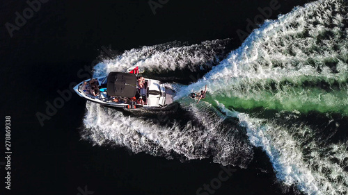 Wakesurfing Behind a Boat High Angle View photo