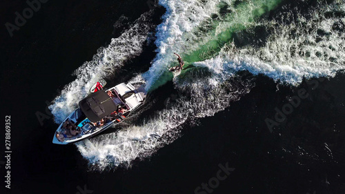 Wakesurfing Behind a Boat High Angle View photo