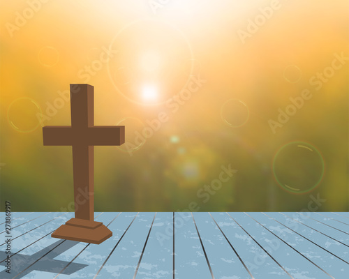 Christian cross are located on the balcony. With the backdrop of a fair light. Used for Easter festivals and used as illustrations in various ceremonies Of Christians
