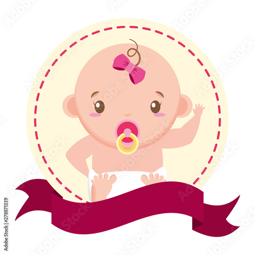 cute girl in diaper sticker baby shower