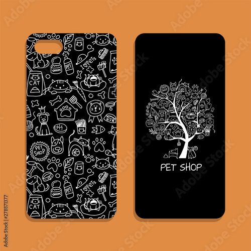 Mobile phone cover design, pet shop identity