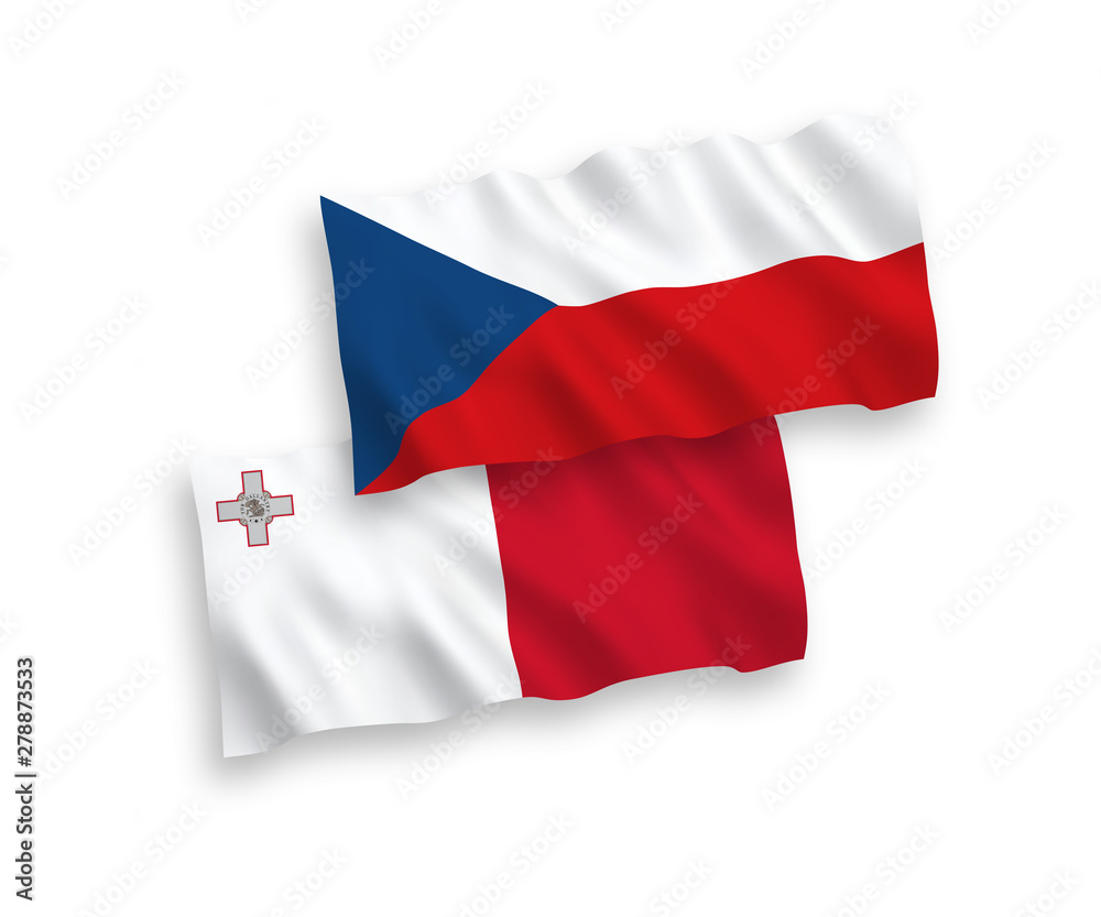 National vector fabric wave flags of Malta and Czech Republic isolated on white background. 1 to 2 proportion. National vector fabric wave flags of Malta and Czech Republic isolated on white background. 1 to 2 proportion.