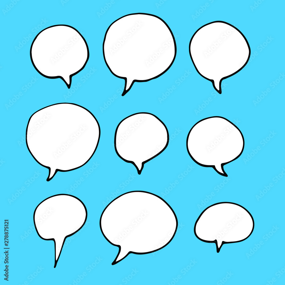 Round hand drawn speech bubbles. Doodle style thinking balloons isolated on color background Round hand drawn speech bubbles. Doodle style thinking balloons isolated on color background
