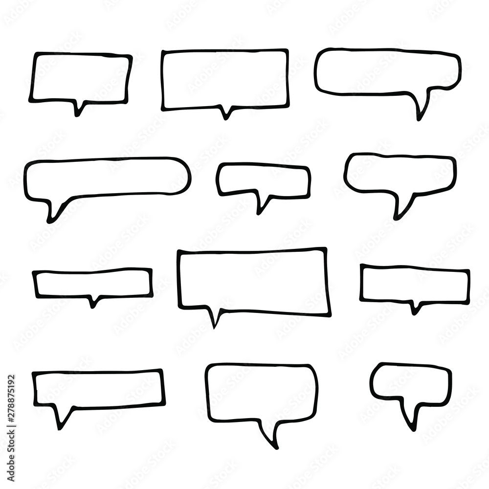 Obraz premium Square hand drawn speech bubbles. Sketch graphic elements isolated on white background. 