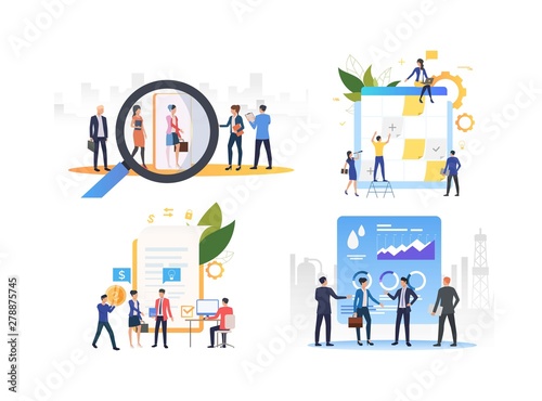 Set of business people working together. Group of men and women analyzing business. Business concept. Vector illustration can be used for presentation slide, new project, commercial