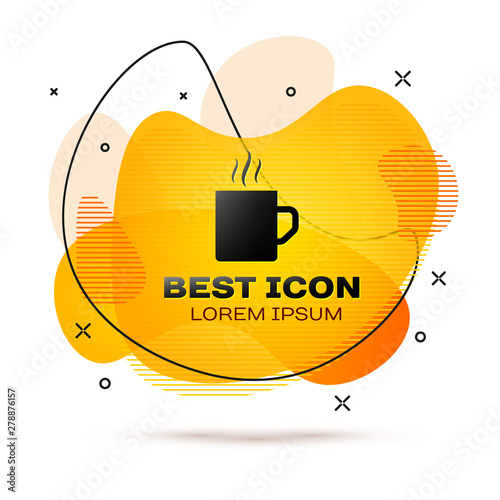 Black Coffee cup flat icon isolated on white background. Tea cup. Hot drink coffee. Fluid color banner. Vector Illustration