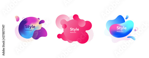 Set of abstract modern violet, pink, blue graphic elements. Dynamical colored forms and lines. Gradient abstract banners with flowing liquid shapes. Template for logo, flyer, presentation