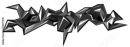 Graffiti urban art illustration. Black and white colors 3d abstract shapes isolated on white background. Printing on t-shirt. Vector 