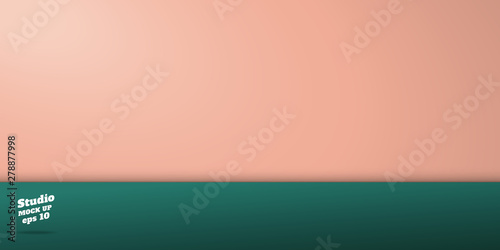 studio pastel peach and dark green table background.Two tone color wall and floor room perspective backdrop ,3d Vector template mock up for display stage of product.luxury bg for holiday festive.