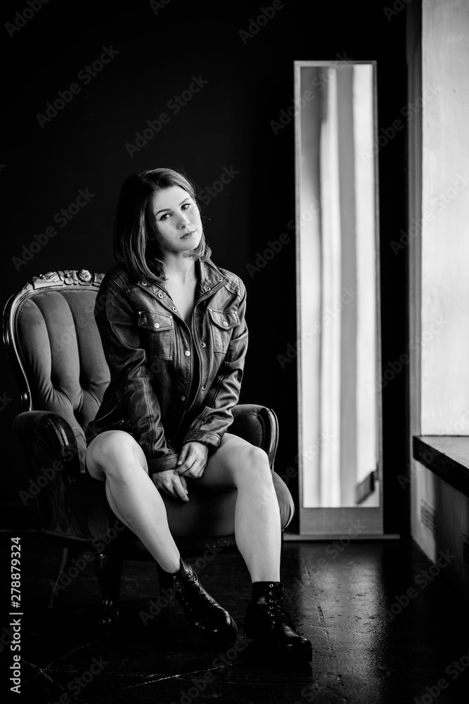 Sexy young modern woman in dark atmosphere, desires concept Sexy young modern woman in dark atmosphere, desires concept