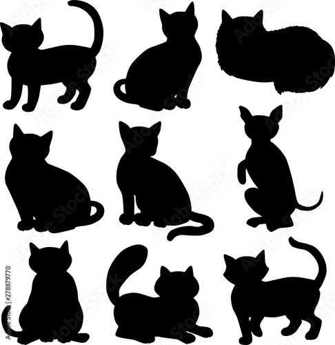 House Cats Silhouettes Feline Vectors